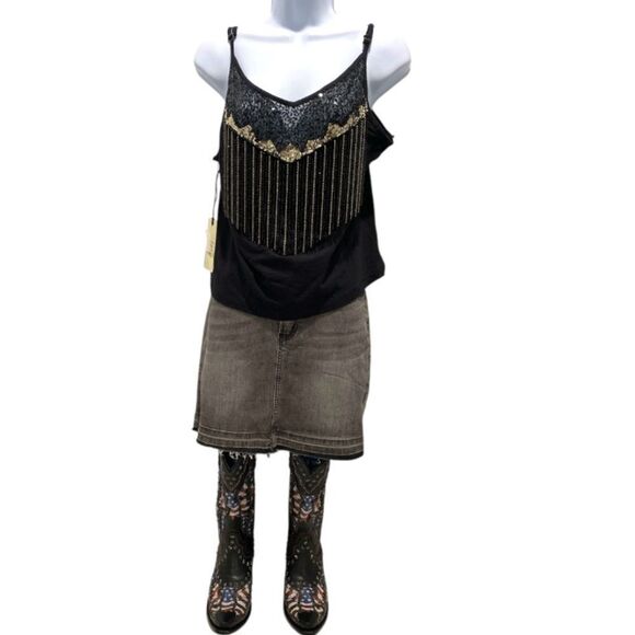 Idyllwind Black Powell Sequin Fringe Cami Top Women's Medium Adjustable Straps - Picture 8 of 16